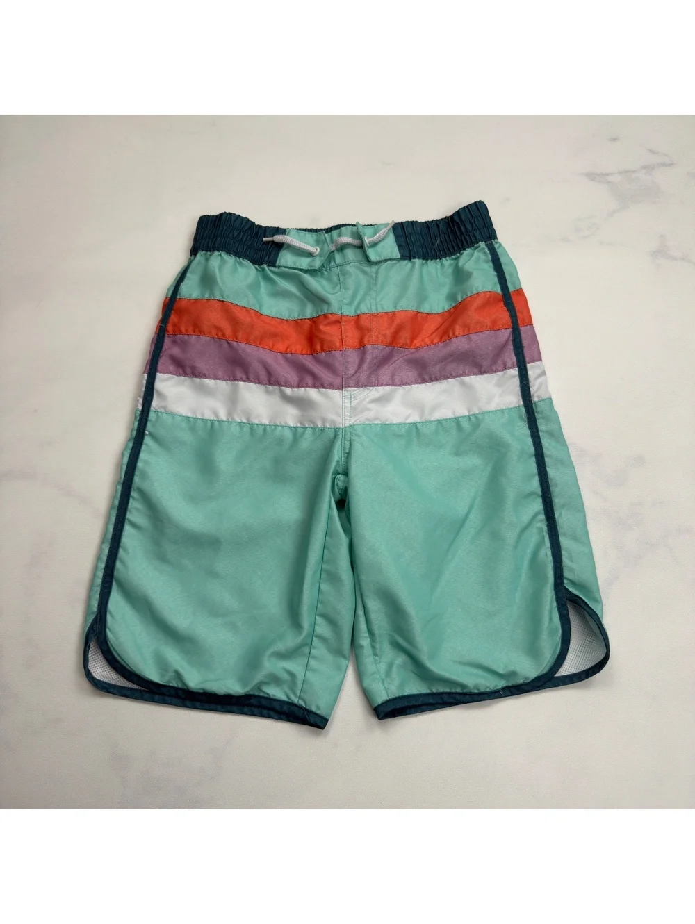 kidpik Swim Trunks Colorblock Striped Elastic Waist - Boys L